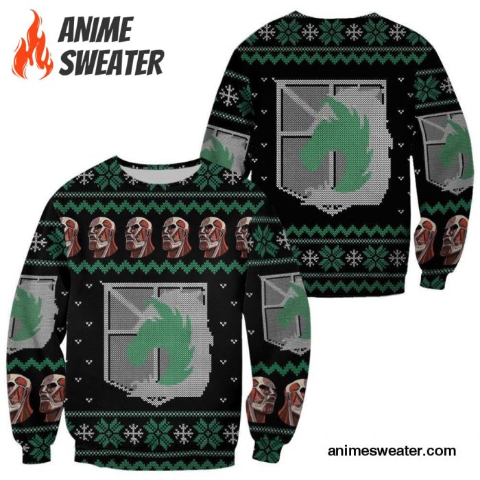 Attack On Titan Ugly Christmas Sweater Military Badged Police  Xmas Gift Custom Clothes