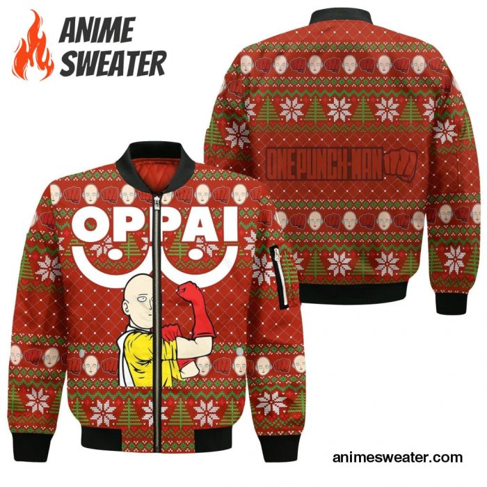 Saitama Oppai Ugly Christmas Sweater One Punch Man Anime Xmas Gift