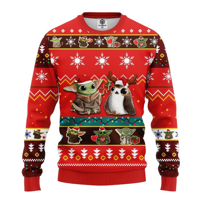 SweaterFontmoonbabyyodaChristmasmkup - Anime Sweater Store