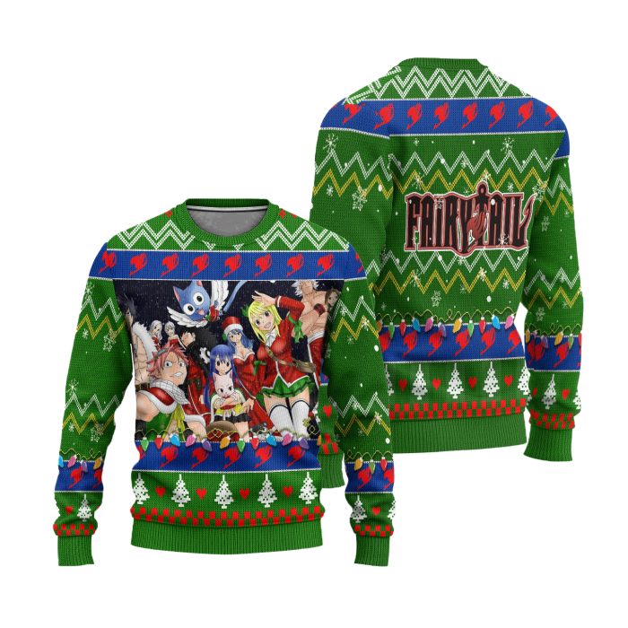 fairy tail anime ugly christmas sweater custom characters xmas gift 892876 - Anime Sweater Store