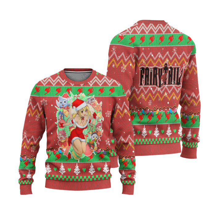 fairy tail anime ugly christmas sweater custom pink xmas gift 502654 - Anime Sweater Store