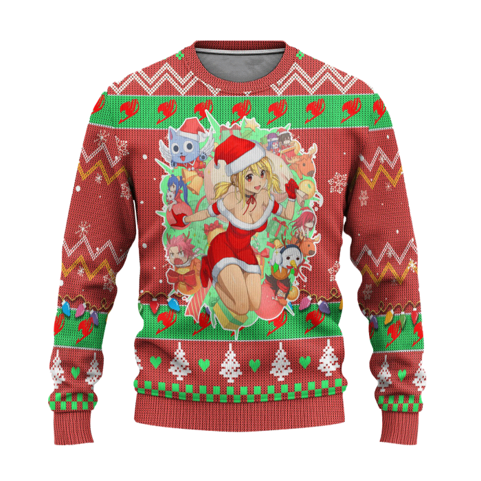 fairy tail anime ugly christmas sweater custom pink xmas gift 701705 - Anime Sweater Store