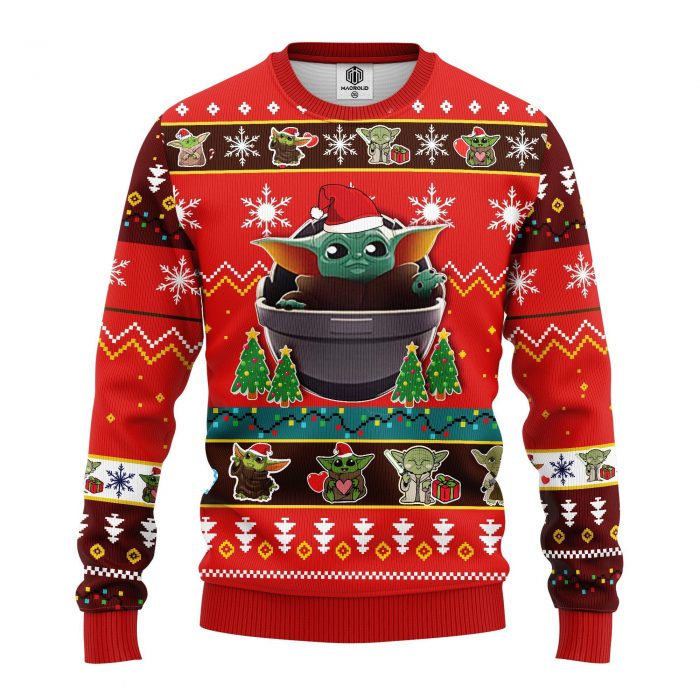 fontMoonBabyYodaRedChristmasmkup - Anime Sweater Store