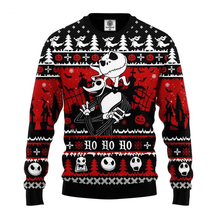 jack and zero nightmare before xmas ugly christmas sweater amazing gift idea thanksgiving gift 816723 - Anime Sweater Store