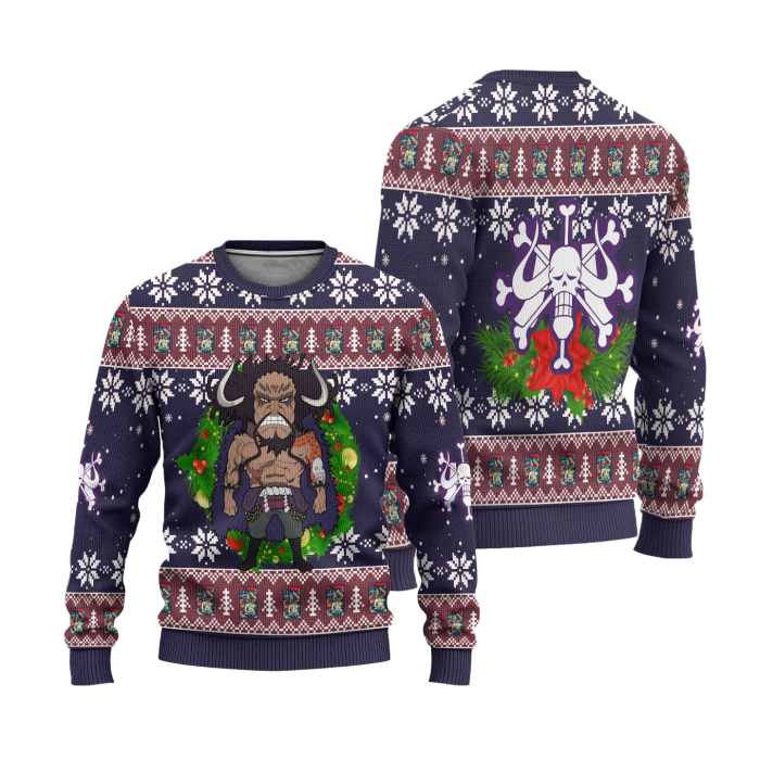 kaido one piece anime ugly christmas sweater xmas gift 309354 - Anime Sweater Store