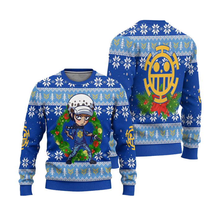 law one piece anime ugly christmas sweater xmas gift 766495 - Anime Sweater Store