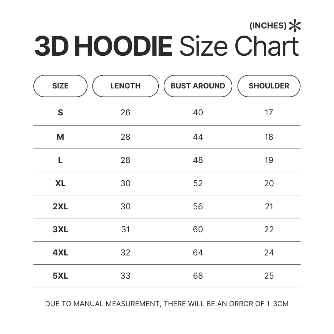 3D Hoodie Size Chart - Anime Sweater Store